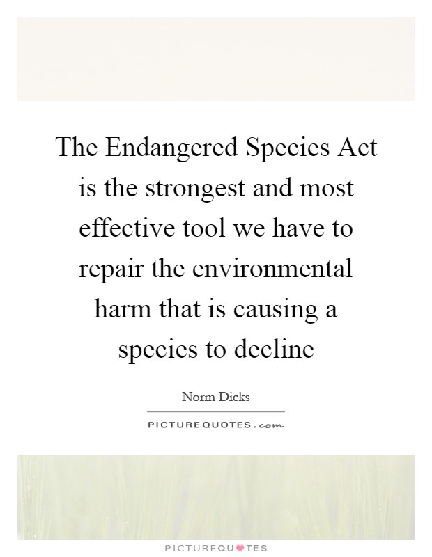 The Endangered Species Act is the strongest and most effective tool we have to repair the environmental harm that is causing a species to decline Picture Quote #1