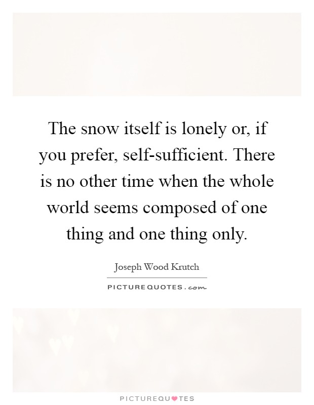 The snow itself is lonely or, if you prefer, self-sufficient. There is no other time when the whole world seems composed of one thing and one thing only Picture Quote #1