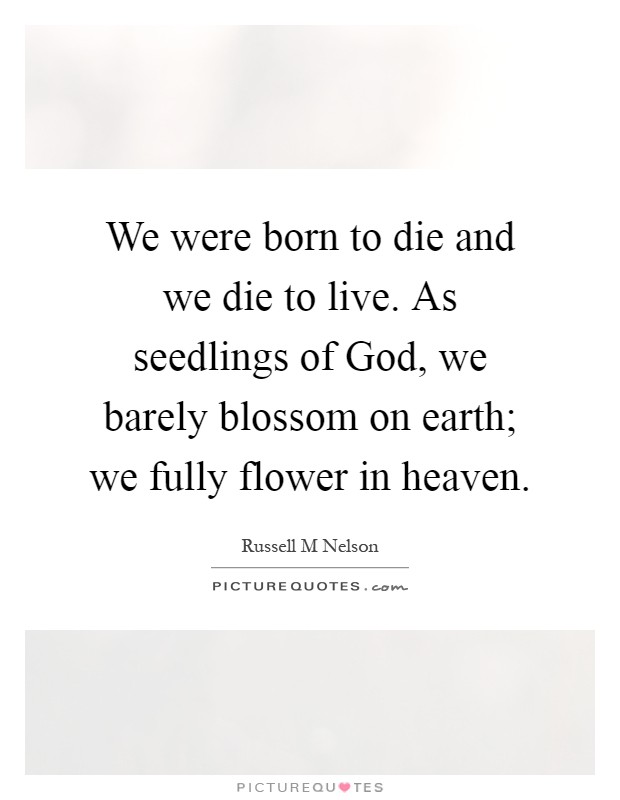 We were born to die and we die to live. As seedlings of God, we barely blossom on earth; we fully flower in heaven Picture Quote #1