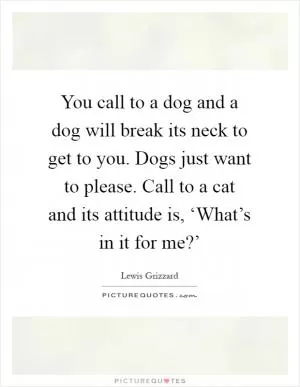 You call to a dog and a dog will break its neck to get to you. Dogs just want to please. Call to a cat and its attitude is, ‘What’s in it for me?’ Picture Quote #1