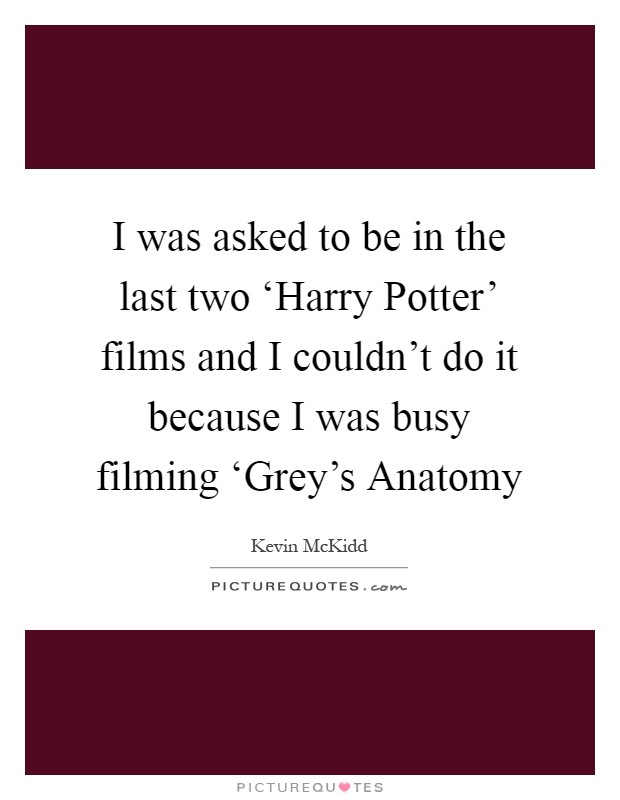 I was asked to be in the last two ‘Harry Potter' films and I couldn't do it because I was busy filming ‘Grey's Anatomy Picture Quote #1