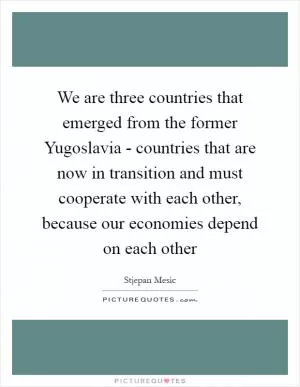 We are three countries that emerged from the former Yugoslavia - countries that are now in transition and must cooperate with each other, because our economies depend on each other Picture Quote #1