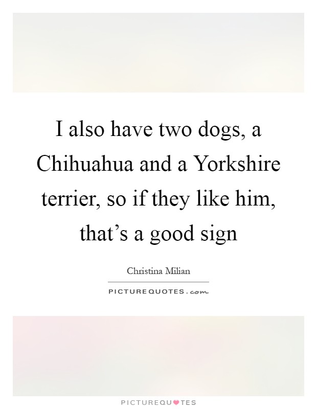 I also have two dogs, a Chihuahua and a Yorkshire terrier, so if they like him, that's a good sign Picture Quote #1