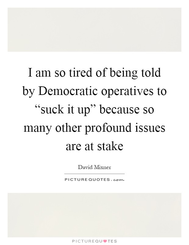 I am so tired of being told by Democratic operatives to “suck it up” because so many other profound issues are at stake Picture Quote #1