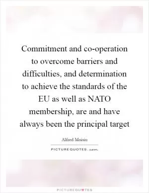Commitment and co-operation to overcome barriers and difficulties, and determination to achieve the standards of the EU as well as NATO membership, are and have always been the principal target Picture Quote #1
