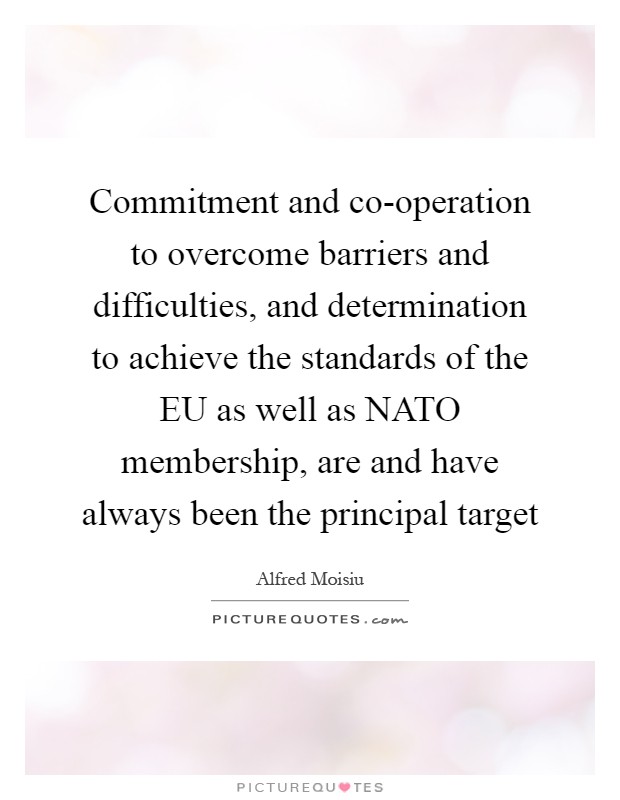 Commitment and co-operation to overcome barriers and difficulties, and determination to achieve the standards of the EU as well as NATO membership, are and have always been the principal target Picture Quote #1