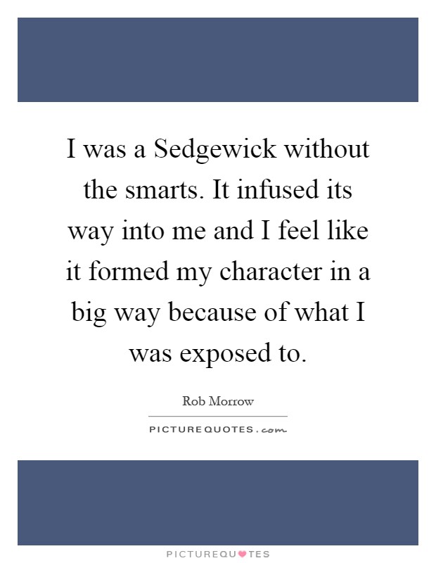 I was a Sedgewick without the smarts. It infused its way into me and I feel like it formed my character in a big way because of what I was exposed to Picture Quote #1