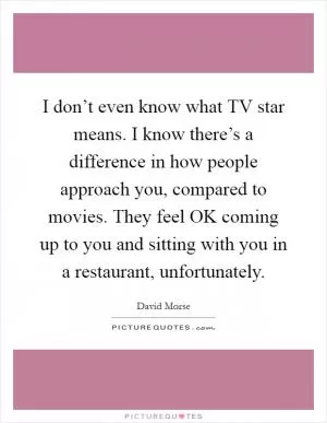 I don’t even know what TV star means. I know there’s a difference in how people approach you, compared to movies. They feel OK coming up to you and sitting with you in a restaurant, unfortunately Picture Quote #1