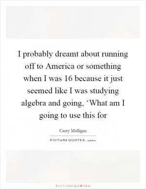 I probably dreamt about running off to America or something when I was 16 because it just seemed like I was studying algebra and going, ‘What am I going to use this for Picture Quote #1