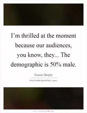 I’m thrilled at the moment because our audiences, you know, they... The demographic is 50% male Picture Quote #1