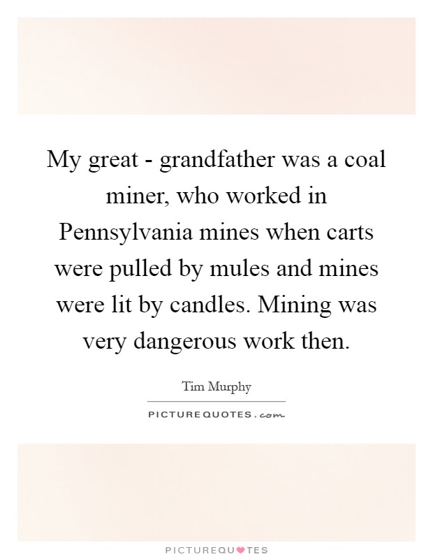My great - grandfather was a coal miner, who worked in Pennsylvania mines when carts were pulled by mules and mines were lit by candles. Mining was very dangerous work then Picture Quote #1