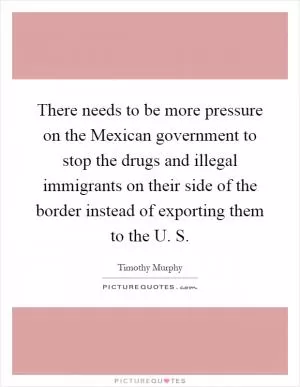 There needs to be more pressure on the Mexican government to stop the drugs and illegal immigrants on their side of the border instead of exporting them to the U. S Picture Quote #1