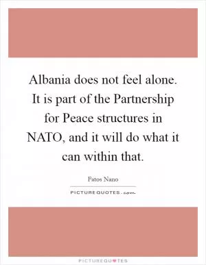 Albania does not feel alone. It is part of the Partnership for Peace structures in NATO, and it will do what it can within that Picture Quote #1