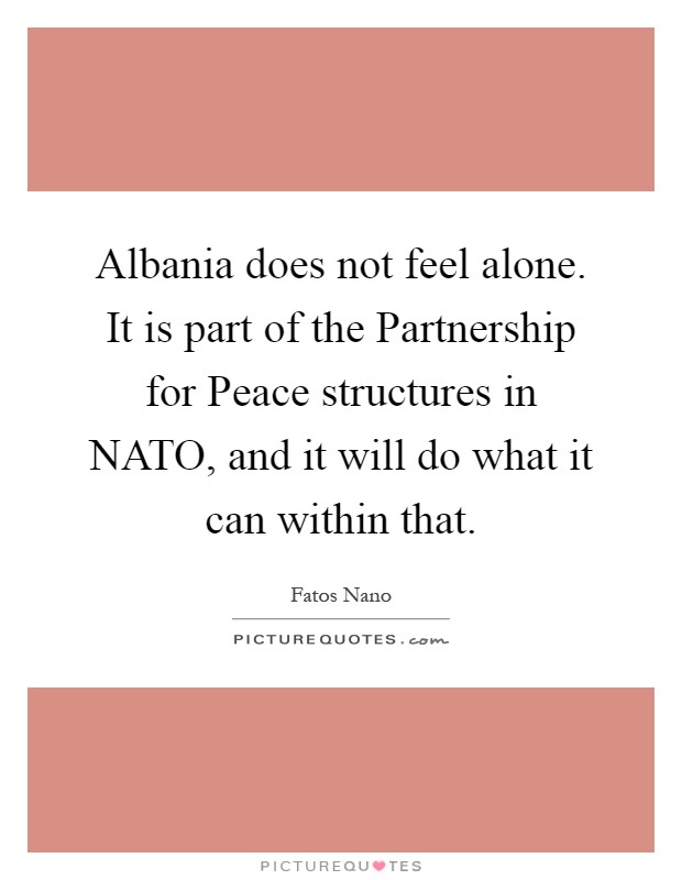 Albania does not feel alone. It is part of the Partnership for Peace structures in NATO, and it will do what it can within that Picture Quote #1