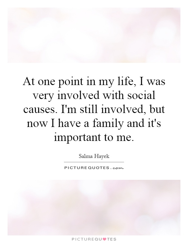 At one point in my life, I was very involved with social causes. I'm still involved, but now I have a family and it's important to me Picture Quote #1