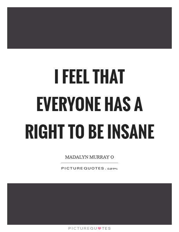 I feel that everyone has a right to be insane Picture Quote #1