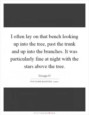 I often lay on that bench looking up into the tree, past the trunk and up into the branches. It was particularly fine at night with the stars above the tree Picture Quote #1