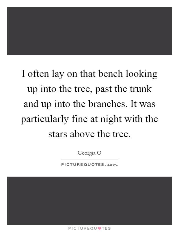 I often lay on that bench looking up into the tree, past the trunk and up into the branches. It was particularly fine at night with the stars above the tree Picture Quote #1