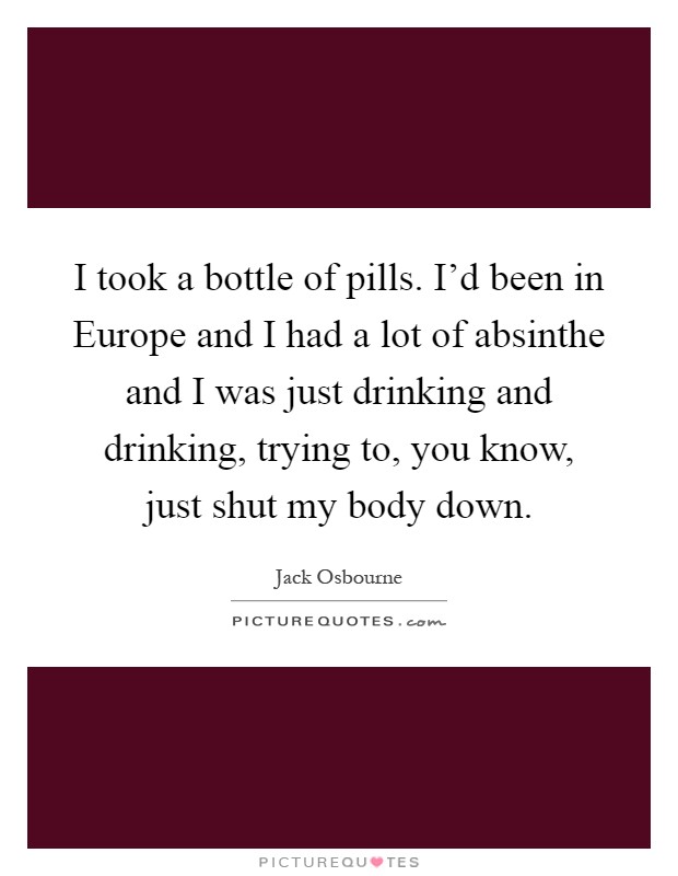 I took a bottle of pills. I'd been in Europe and I had a lot of absinthe and I was just drinking and drinking, trying to, you know, just shut my body down Picture Quote #1