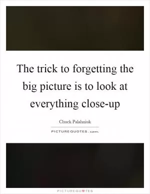 The trick to forgetting the big picture is to look at everything close-up Picture Quote #1