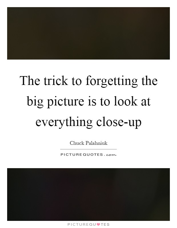 The trick to forgetting the big picture is to look at everything close-up Picture Quote #1