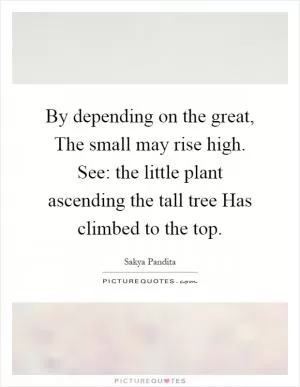 By depending on the great, The small may rise high. See: the little plant ascending the tall tree Has climbed to the top Picture Quote #1