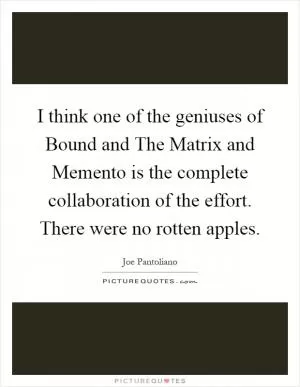 I think one of the geniuses of Bound and The Matrix and Memento is the complete collaboration of the effort. There were no rotten apples Picture Quote #1