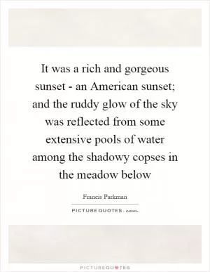 It was a rich and gorgeous sunset - an American sunset; and the ruddy glow of the sky was reflected from some extensive pools of water among the shadowy copses in the meadow below Picture Quote #1