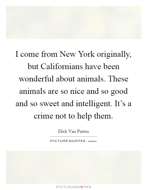 I come from New York originally, but Californians have been wonderful about animals. These animals are so nice and so good and so sweet and intelligent. It's a crime not to help them Picture Quote #1