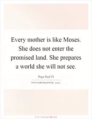 Every mother is like Moses. She does not enter the promised land. She prepares a world she will not see Picture Quote #1