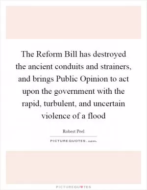 The Reform Bill has destroyed the ancient conduits and strainers, and brings Public Opinion to act upon the government with the rapid, turbulent, and uncertain violence of a flood Picture Quote #1