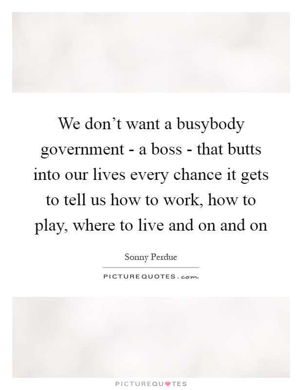 We don't want a busybody government - a boss - that butts into our lives every chance it gets to tell us how to work, how to play, where to live and on and on Picture Quote #1