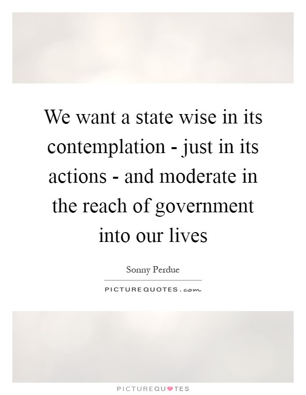 We want a state wise in its contemplation - just in its actions - and moderate in the reach of government into our lives Picture Quote #1