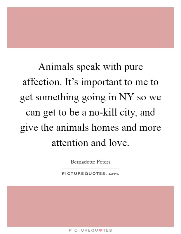 Animals speak with pure affection. It's important to me to get something going in NY so we can get to be a no-kill city, and give the animals homes and more attention and love Picture Quote #1