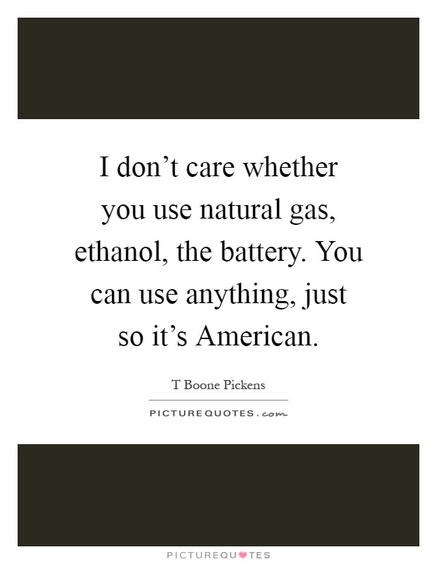 I don't care whether you use natural gas, ethanol, the battery. You can use anything, just so it's American Picture Quote #1