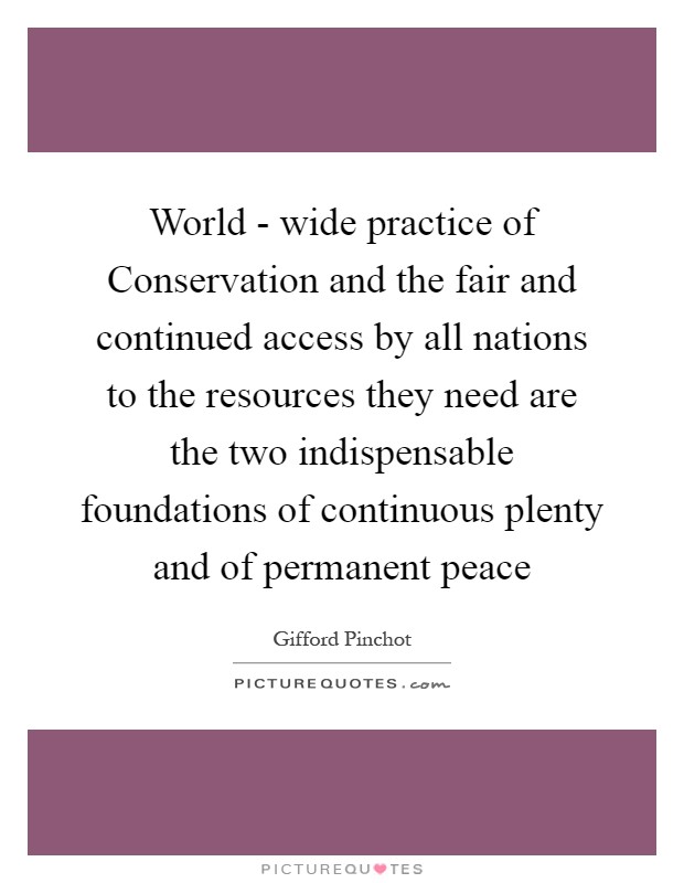 World - wide practice of Conservation and the fair and continued access by all nations to the resources they need are the two indispensable foundations of continuous plenty and of permanent peace Picture Quote #1
