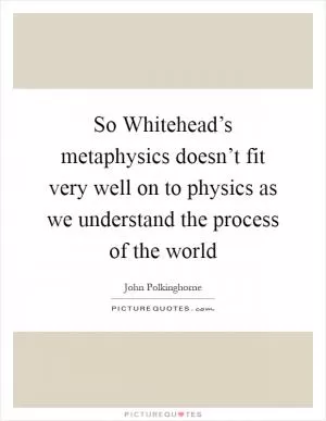 So Whitehead’s metaphysics doesn’t fit very well on to physics as we understand the process of the world Picture Quote #1