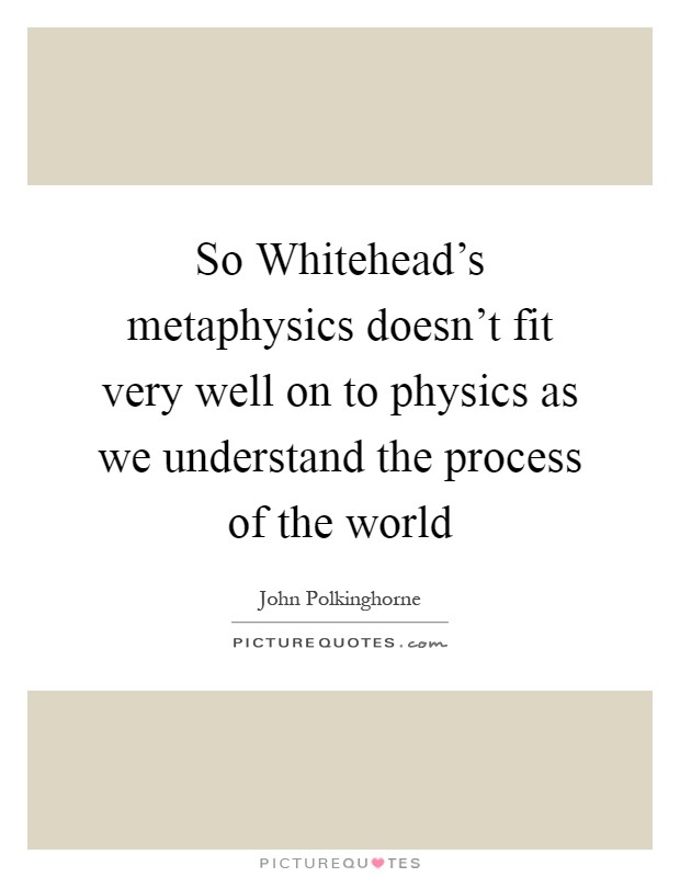 So Whitehead's metaphysics doesn't fit very well on to physics as we understand the process of the world Picture Quote #1