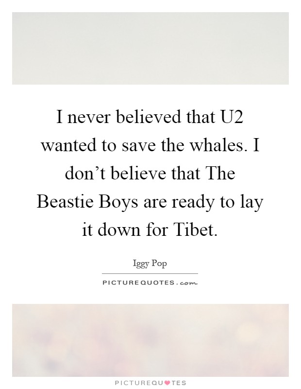 I never believed that U2 wanted to save the whales. I don't believe that The Beastie Boys are ready to lay it down for Tibet Picture Quote #1
