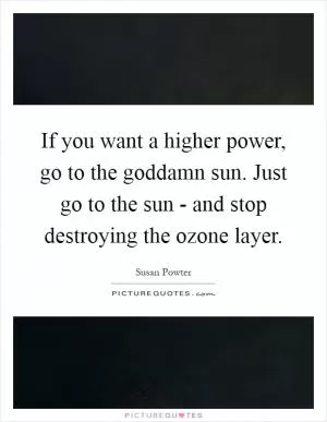 If you want a higher power, go to the goddamn sun. Just go to the sun - and stop destroying the ozone layer Picture Quote #1