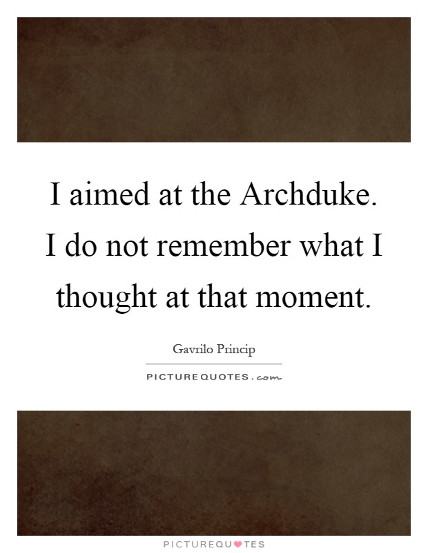 I aimed at the Archduke. I do not remember what I thought at that moment Picture Quote #1