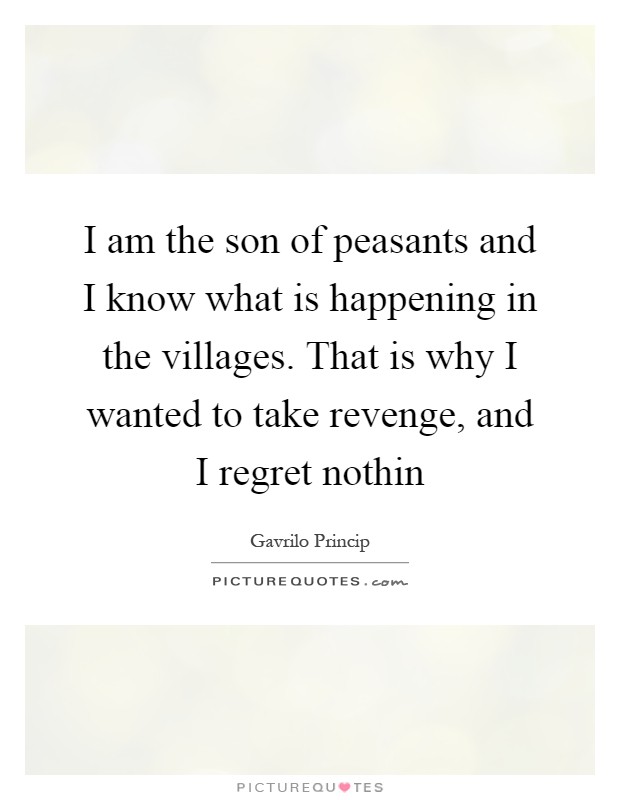 I am the son of peasants and I know what is happening in the villages. That is why I wanted to take revenge, and I regret nothin Picture Quote #1