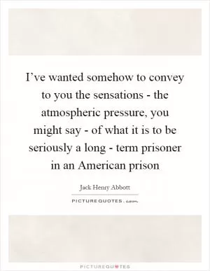 I’ve wanted somehow to convey to you the sensations - the atmospheric pressure, you might say - of what it is to be seriously a long - term prisoner in an American prison Picture Quote #1