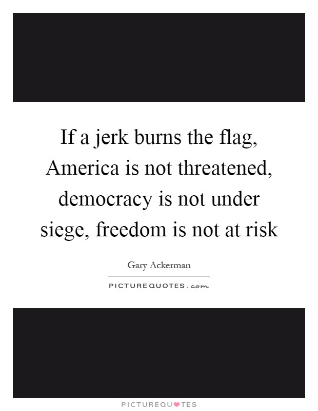 If a jerk burns the flag, America is not threatened, democracy is not under siege, freedom is not at risk Picture Quote #1