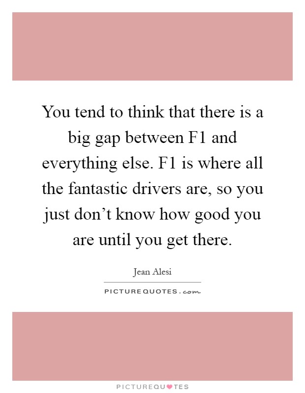 You tend to think that there is a big gap between F1 and everything else. F1 is where all the fantastic drivers are, so you just don't know how good you are until you get there Picture Quote #1