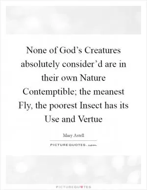 None of God’s Creatures absolutely consider’d are in their own Nature Contemptible; the meanest Fly, the poorest Insect has its Use and Vertue Picture Quote #1