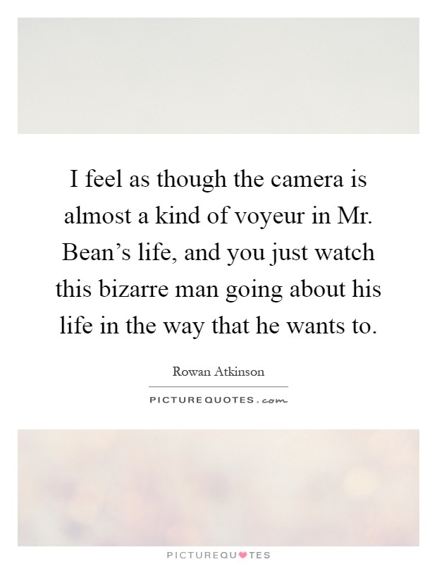 I feel as though the camera is almost a kind of voyeur in Mr. Bean's life, and you just watch this bizarre man going about his life in the way that he wants to Picture Quote #1