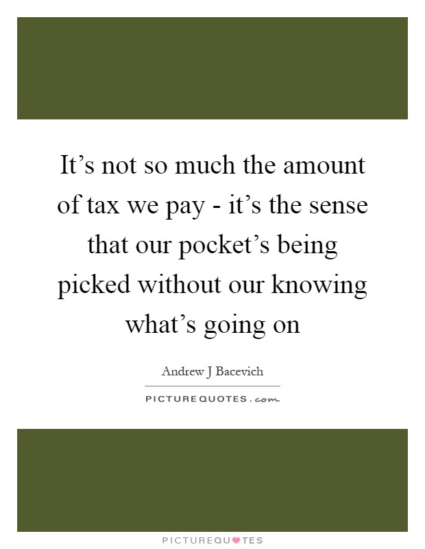 It's not so much the amount of tax we pay - it's the sense that our pocket's being picked without our knowing what's going on Picture Quote #1