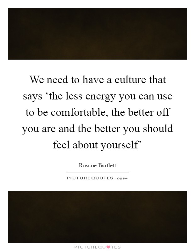 We need to have a culture that says ‘the less energy you can use to be comfortable, the better off you are and the better you should feel about yourself' Picture Quote #1
