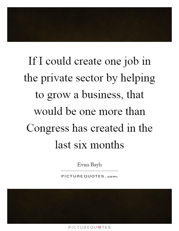 If I could create one job in the private sector by helping to grow a business, that would be one more than Congress has created in the last six months Picture Quote #1